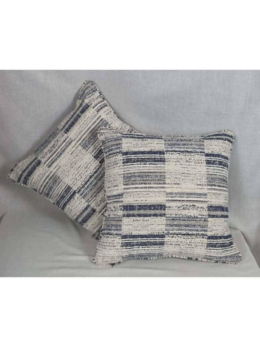 Set of 2 Throw Pillows Blue, Gray, Cream Square Cushion NWOT Home Decor 18x18
